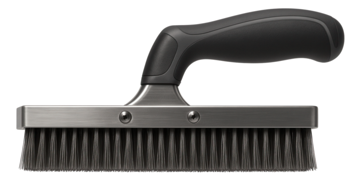 Flat wire brush with a wide head for covering large areas quickly on a construction site.