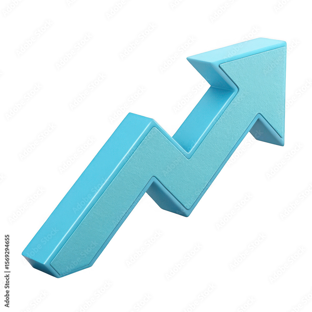 Poster 3d blue arrow graph going up isolated on transparent background