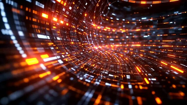 Abstract Digital Tunnel with Flowing Data Streams and Futuristic Light Patterns