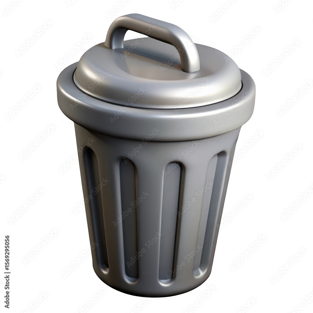 Aufkleber 3d realistic silver trash can with lid and handle isolated on transparent background