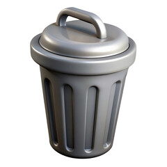 3d realistic silver trash can with lid and handle isolated on transparent background