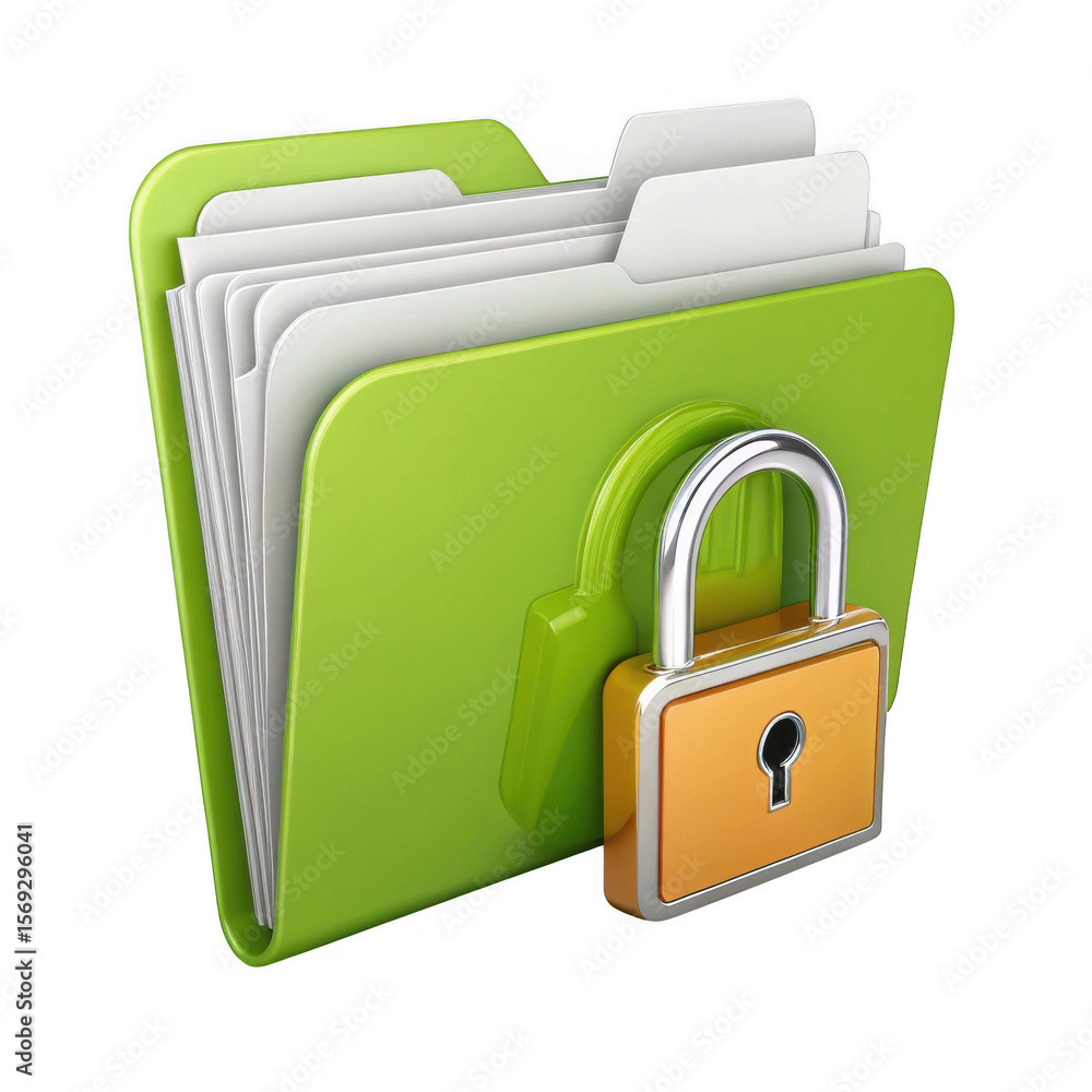 Poster 3d green folder with padlock isolated on transparent background