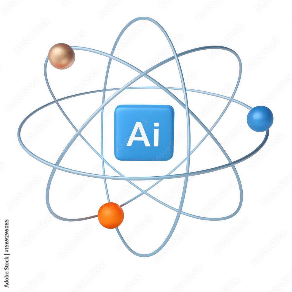 Aufkleber 3d atom model with ai symbol isolated on transparent background