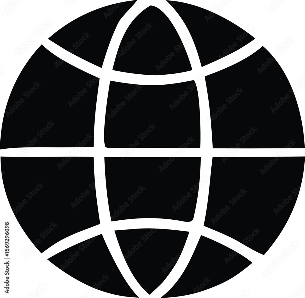 Aufkleber a stylized black and white graphic representation of a globe with intersecting meridians and paralle