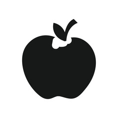 Simple black silhouette of a fresh apple with a stem and two leaves