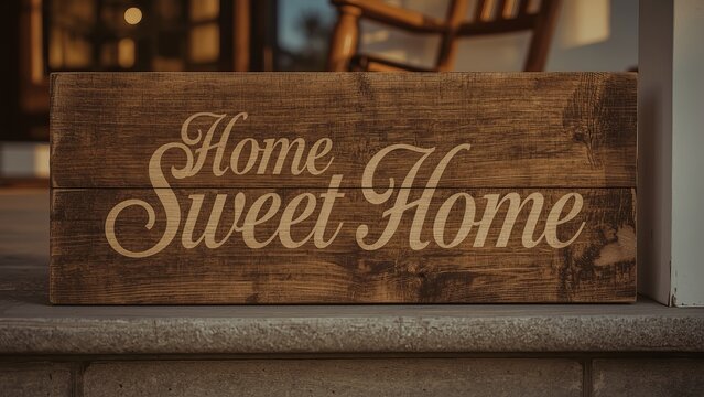 Rustic wooden sign reading 'Home Sweet Home' displays warmth and comfort.