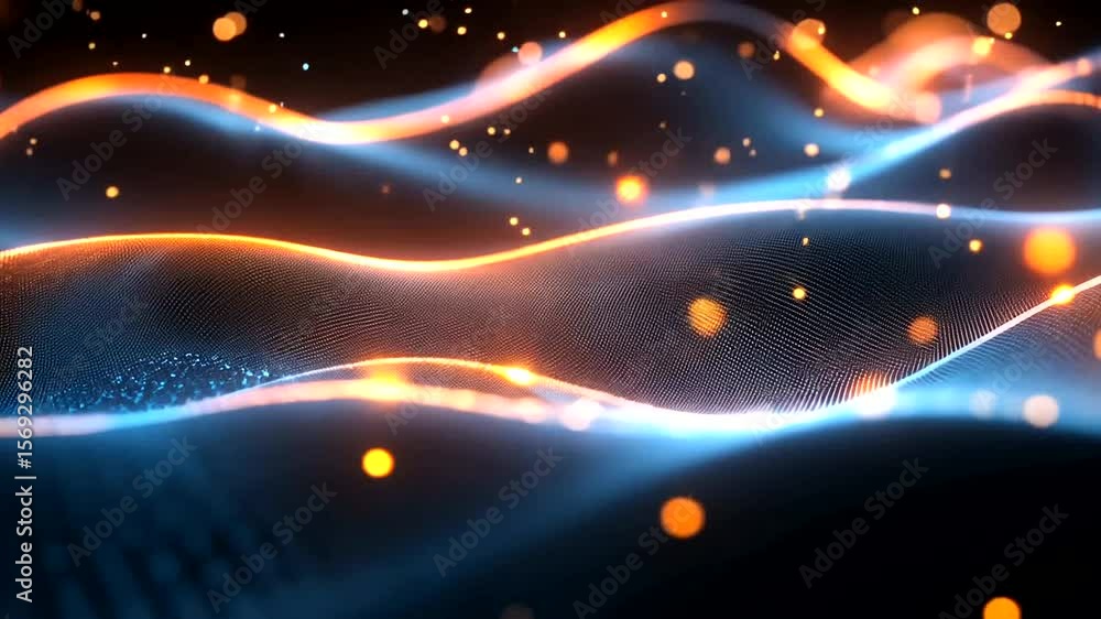 Poster abstract digital wave background with glowing particles and smooth wavy surface
