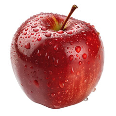 Red apple with water droplets, fresh and juicy fruit isolated on white background.