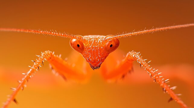 Macro Shot of Orange Praying Mantis Face