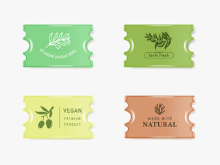 3D Gift voucher with coupon. For Organic herbal product sales. In green tones isolated on white background. 3d rendering.