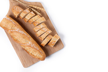 Freshly Baked French Baguette isolated on white background. Top view. Copy space
