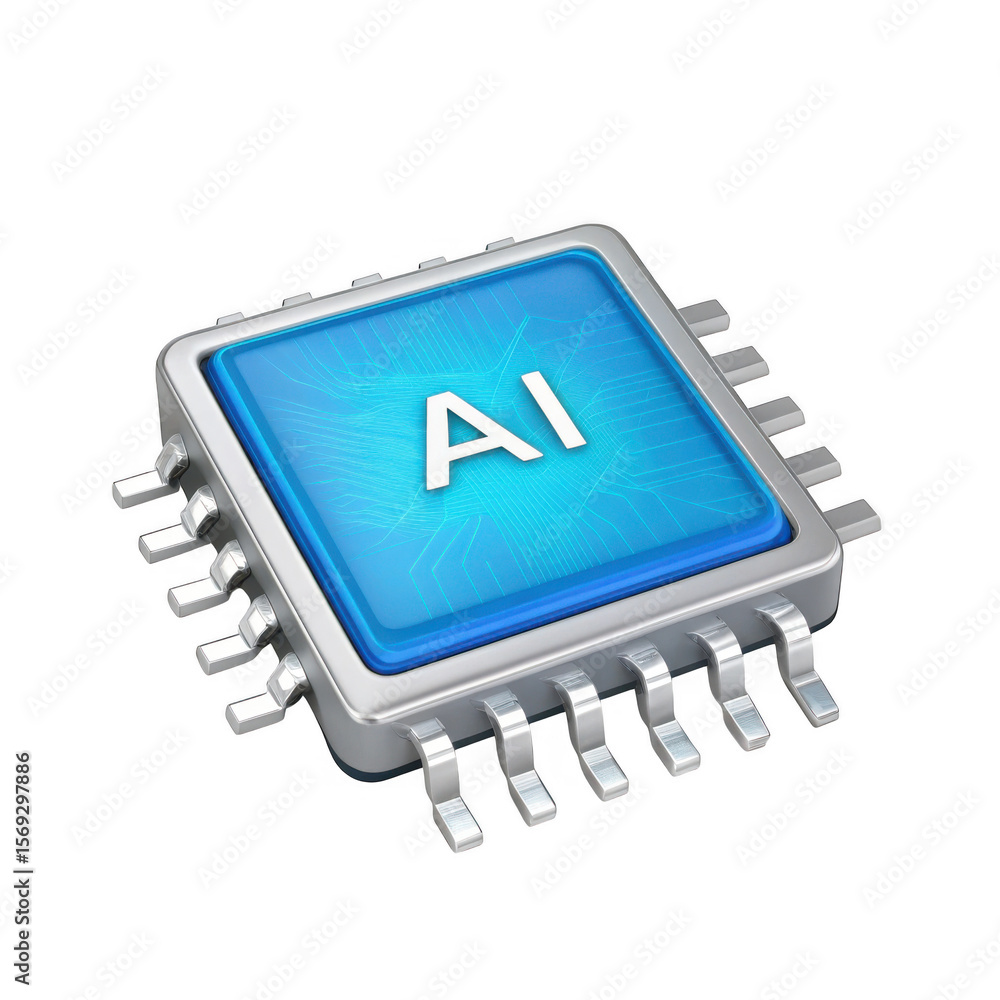 Poster 3d ai microchip with circuitry isolated on transparent background