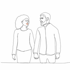 Smiling couple, Happy couple in one-line art