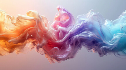 Fototapeta premium creamy rainbow-colored liquid, horizontal sweep intertwined with transparent liquid, white space, smooth movement, weightlessness, surreal beauty 