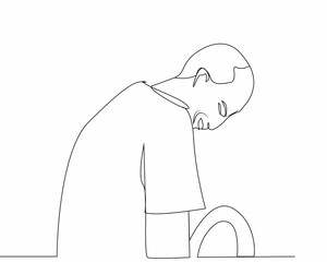 A man is feeling pain while peeing, one-line art