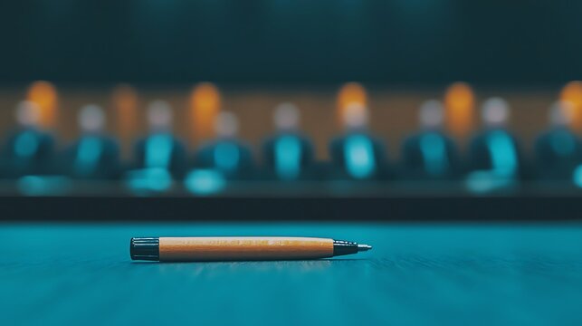 Courtroom Pen Focus with Blurred Figures
