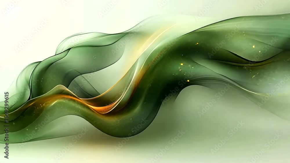 Poster abstract elegant flowing green and gold wave background video with sparkles and depth