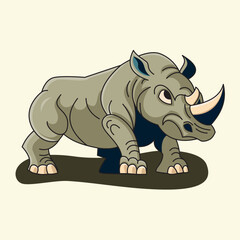 Cartoon Angry Rhino - Flat Style Animal Illustration