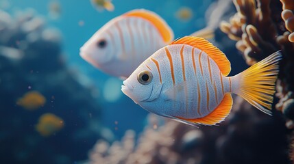 Fototapeta premium Two colorful fish swim near a coral reef.