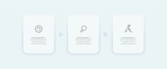 Obraz premium The infographic consists of 3 stages. Startup, achieving success. Modern infographics in the neomorphism style for presentations, websites, and brochures.