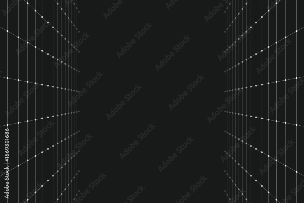 Poster futuristic perspective grid. abstract wireframe with white grid line on black background. vector.