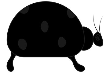 Ladybug. Side view. Silhouette. Insect with antennae and gray spots on the back. Vector illustration. Cartoon. Isolated white background. Idea for web design.