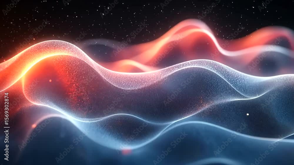 Poster abstract energy waves video with dynamic particles against a starfield background
