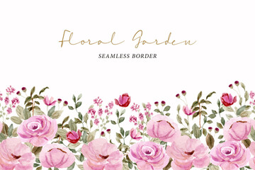beautiful pink floral watercolor seamless border
