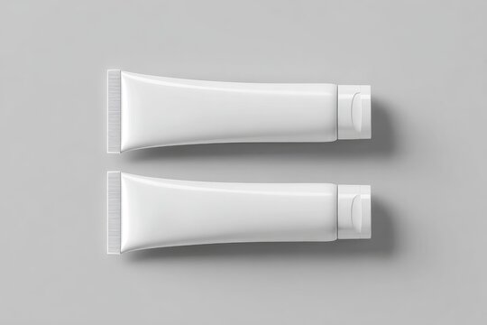 Two blank, white, cosmetic tubes