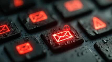  a keyboard with the email key glowing red