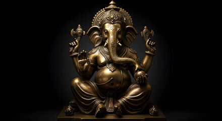 Fototapeta premium Indian Ganesha Statue with Golden Ornaments and Traditional Detail