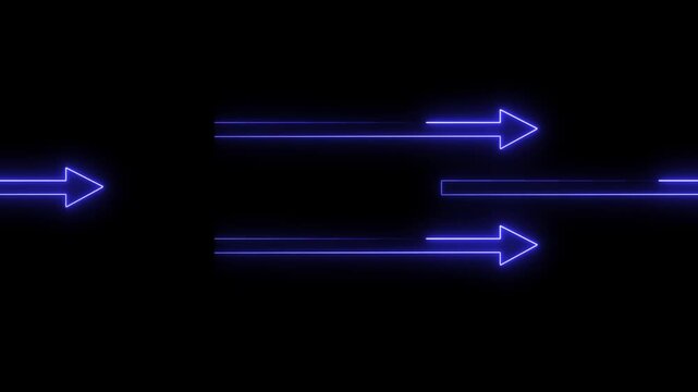 neon arrow black black background. Glowing right arrow loop HD animation. neon lighting direction arrow.  neon bouncing right arrow icon. animated neon line swipe right arrow. road signal icon. 