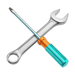 3d crossed screwdriver and wrench isolated on transparent background