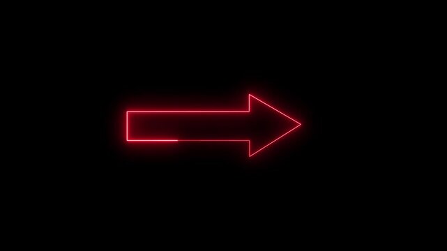 neon arrow black black background. Glowing right arrow loop HD animation. neon lighting direction arrow.  neon bouncing right arrow icon. animated neon line swipe right arrow. road signal icon. 