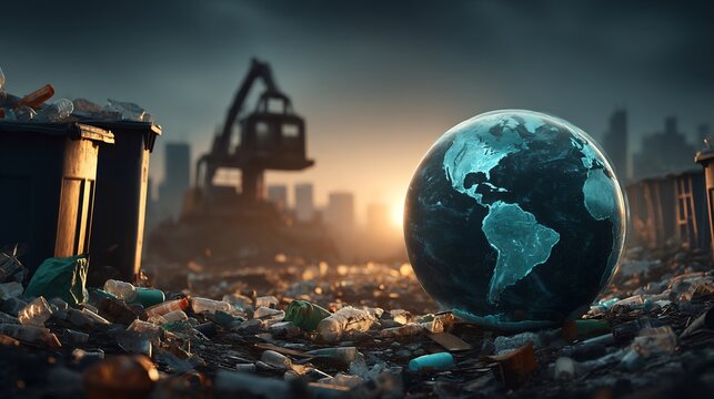 Pollution Earth Globe in Wasteland.