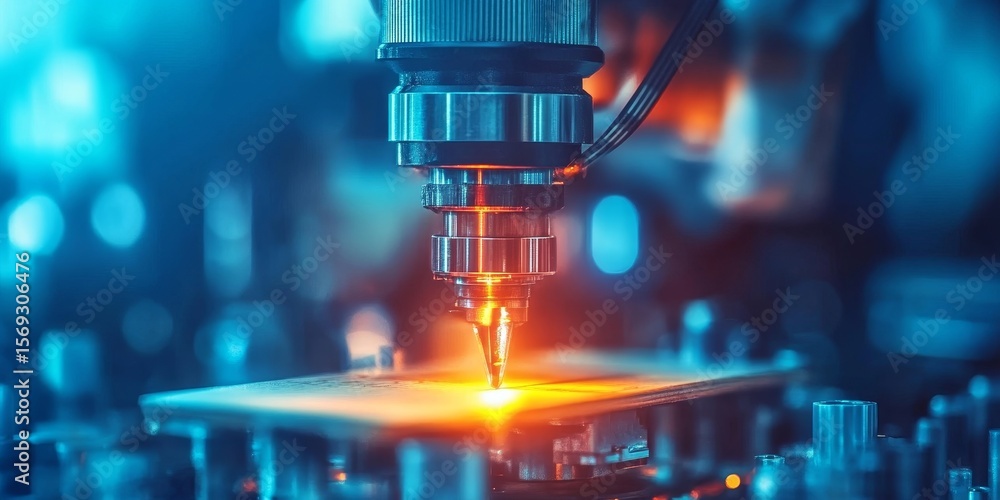 Poster advanced cnc router high precision metalworking device in a modern futuristic factory environment
