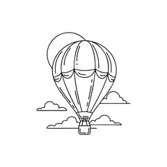 Hot Air Balloon Illustration with Clouds and Sun