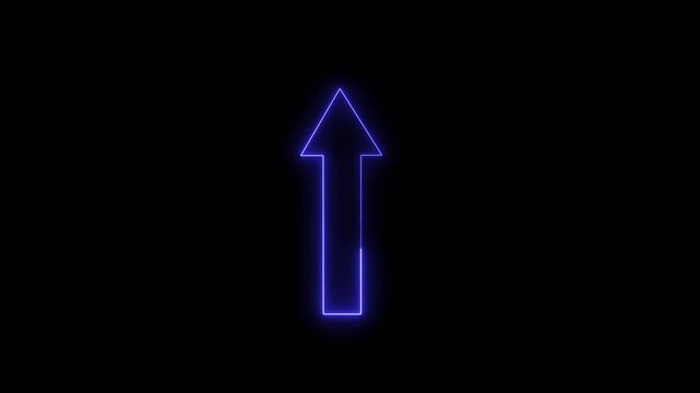 Glowing up directional arrow loop HD animation. neon lighting direction up arrow. neon bouncing  up  arrow icon. animated neon line swipe  arrow. up road signal icon. neon arrow black background.