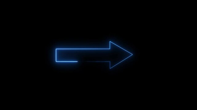 neon arrow black black background. Glowing right arrow loop HD animation. neon lighting direction arrow.  neon bouncing right arrow icon. animated neon line swipe right arrow. road signal icon. 