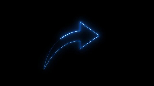 neon arrow black black background. Glowing right arrow loop HD animation. neon lighting direction arrow.  neon bouncing right arrow icon. animated neon line swipe right arrow. road signal icon. 