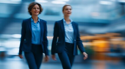 Fototapeta premium Empowered Female Colleagues Walking Through a Modern Office Team