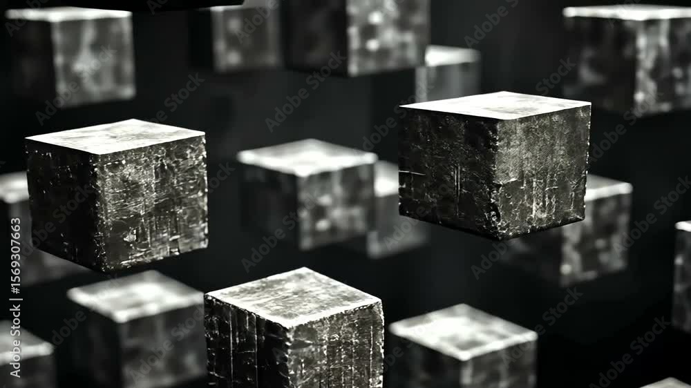 Aufkleber abstract floating metallic cubes on dark background visual concept, seamless looping