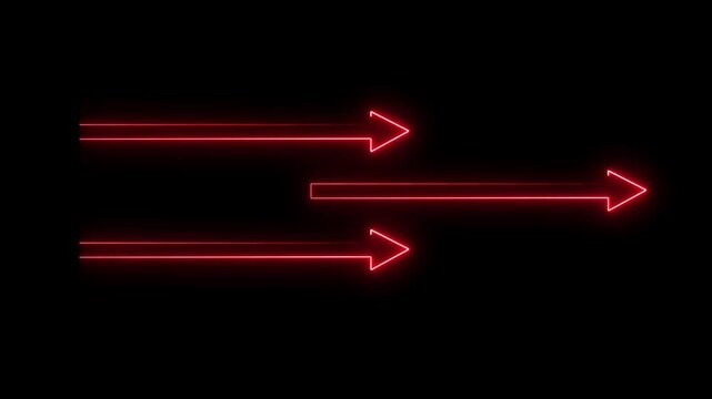 neon arrow black black background. Glowing right arrow loop HD animation. neon lighting direction arrow.  neon bouncing right arrow icon. animated neon line swipe right arrow. road signal icon. 