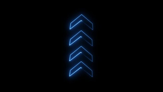 Glowing up directional arrow loop HD animation. neon lighting direction up arrow. neon bouncing  up  arrow icon. animated neon line swipe  arrow. up road signal icon. neon arrow black background.