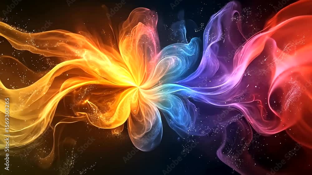 Poster abstract floral motion graphics with vibrant colors and dynamic particle effects