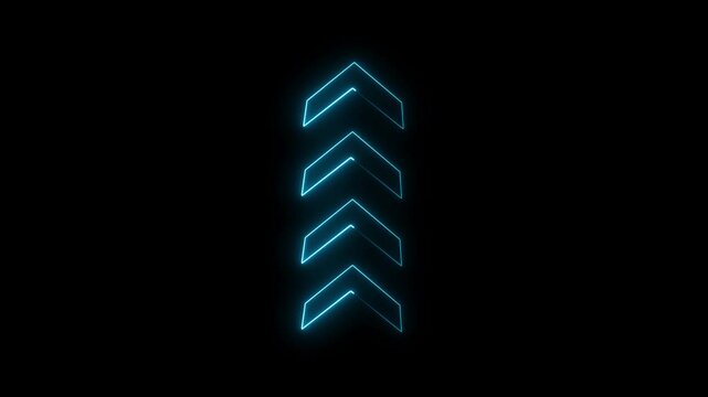 Glowing up directional arrow loop HD animation. neon lighting direction up arrow. neon bouncing  up  arrow icon. animated neon line swipe  arrow. up road signal icon. neon arrow black background.