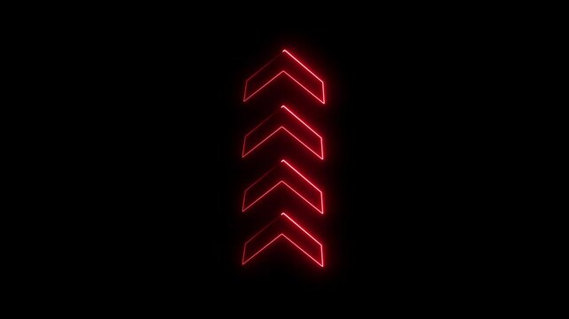 Glowing up directional arrow loop HD animation. neon lighting direction up arrow. neon bouncing  up  arrow icon. animated neon line swipe  arrow. up road signal icon. neon arrow black background.