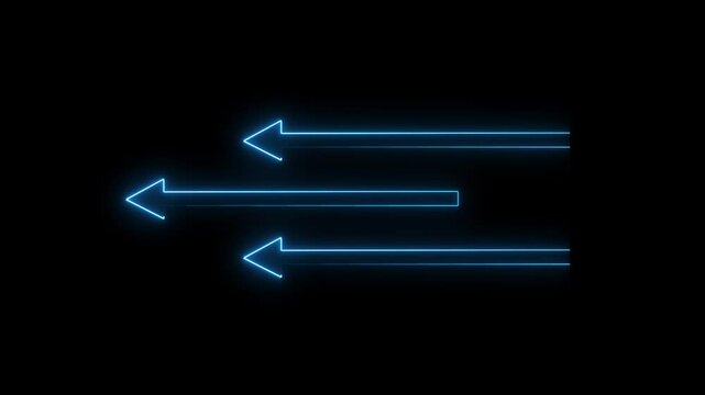 Glowing left arrow loop HD animation. neon lighting direction left arrow. neon bouncing  left arrow icon. animated neon line swipe  arrow. left road signal icon. neon arrow black background.