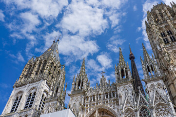 Rouen Cathedral in the city of Rouen, France was opened in 1876. The facade of the Gothic church building, it is famous for its three towers.