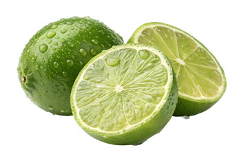 Fresh Green Limes with Water Droplets Isolated on White Background